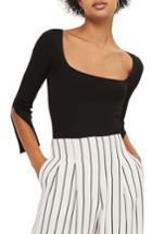 Women's Topshop Split Sleeve Crop Sweater Us (fits Like 0) - Black