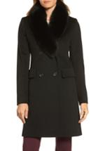 Women's Fleurette Loro Piana Wool Coat With Genuine Fox Fur Collar - Black