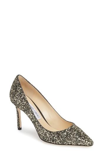 Women's Jimmy Choo Romy Glitter Pointy Toe Pump Us / 37eu - Metallic