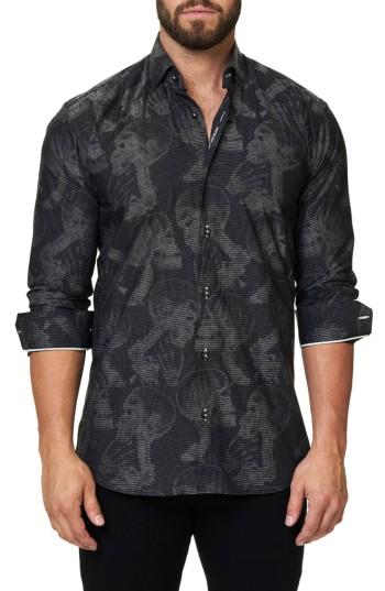 Men's Maceoo Trim Fit Print Sport Shirt (s) - Black