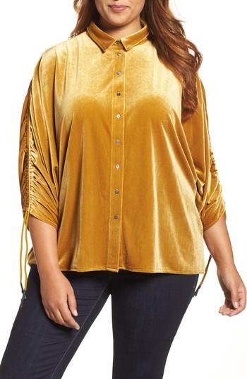 Women's Elvi Velvet Velvet Gathered Sleeve Button Down Shirt