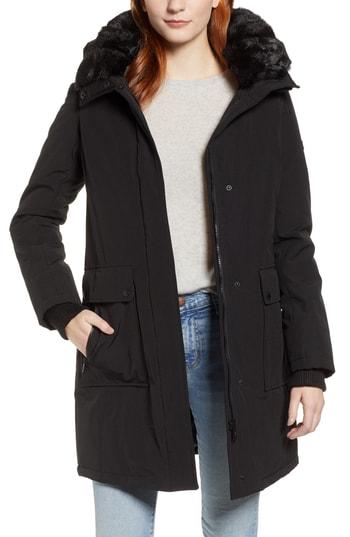 Women's Sam Edelman Faux Fur Trim Canvas Parka - Black