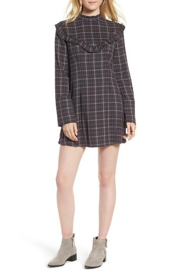 Women's Treasure & Bond Ruffle Plaid Minidress, Size - Brown