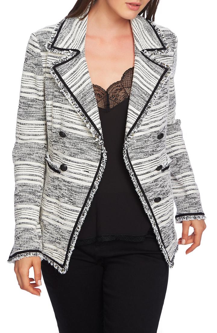 Women's 1.state Double Breasted Novelty Tweed Jacket - Black