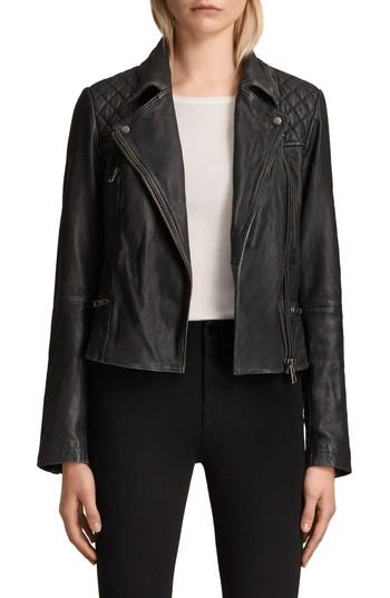 Women's Allsaints Cargo Leather Biker Jacket - Black