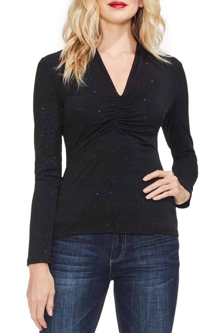 Women's Vince Camuto Cinched V-neck Sparkle Top - Black