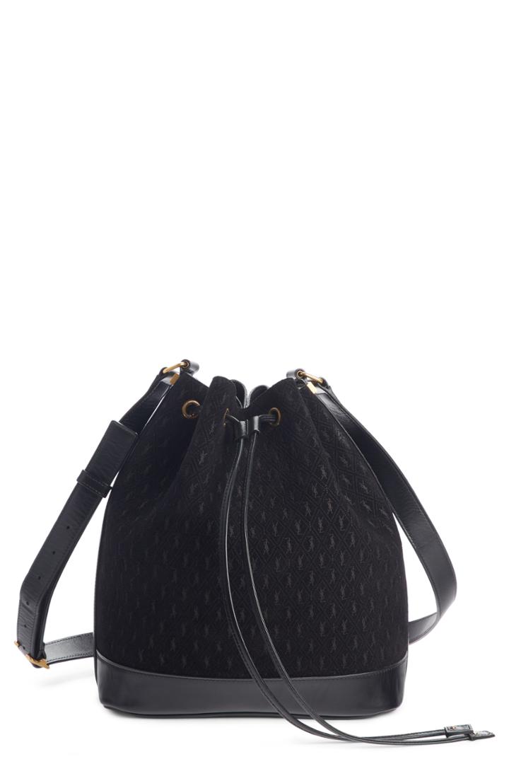 Saint Laurent Monogramme Calfskin Suede Bucket Bag - Black