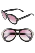 Women's Tom Ford Isla 56mm Round Aviator Sunglasses - Black/ Gradient Purple
