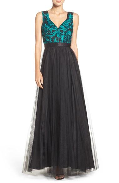 Women's Aidan Mattox Embroidered Mesh Fit & Flare Gown