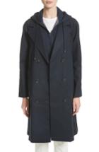 Women's Emporio Armani Double Breasted Cotton Blend Trench Coat With Removable Hoodie Inset Us / 46 It - Blue