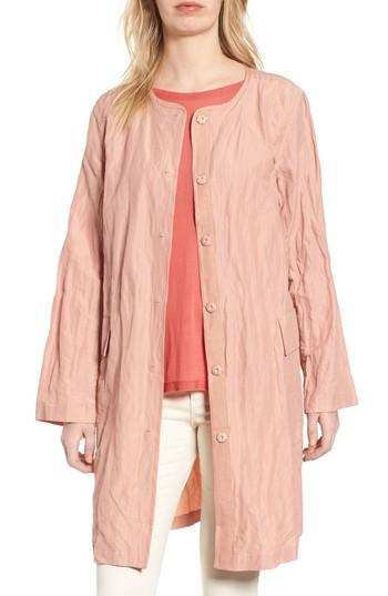 Women's Eileen Fisher Long Rumpled Organic Cotton Blend Jacket, Size - Brown