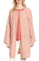 Women's Eileen Fisher Long Rumpled Organic Cotton Blend Jacket, Size - Brown