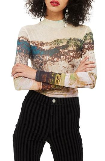 Women's Topshop Landscape Print Tee Us (fits Like 0-2) - Ivory
