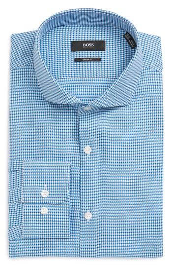 Men's Boss Mark Sharp Fit Houndstooth Dress Shirt .5 - L - Blue