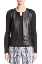 Women's St. John Collection Leather Front Milano Knit Jacket - Black
