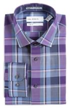 Men's Calibrate Trim Fit Non-iron Plaid Stretch Dress Shirt 34/35 - Purple