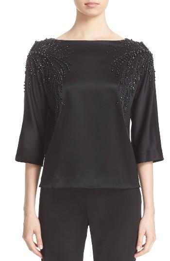 Women's St. John Collection Beaded Liquid Satin Top