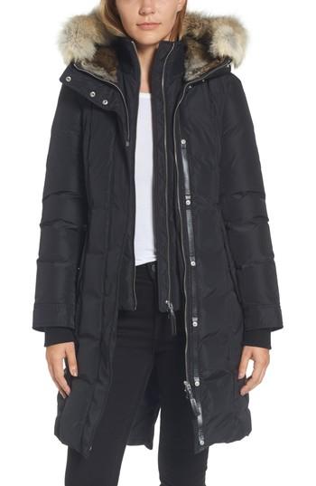 Women's Mackage Hooded Down Parka With Genuine Coyote & Rabbit Fur Trim - Black