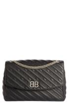Balenciaga Large Bb Round Leather Shoulder Bag - Black