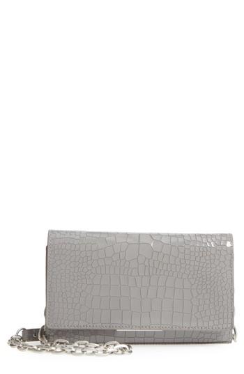 Women's Treasure & Bond Avery Croc Embossed Leather Wallet On A Chain - Grey