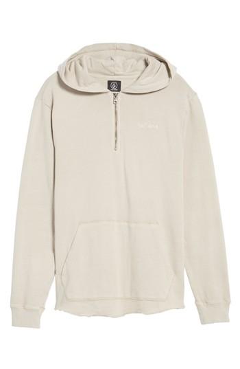 Men's Volcom Cassette Embroidered Half Zip Hoodie, Size - Beige