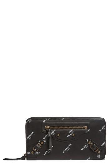 Women's Balenciaga Classic Zip Around Leather Wallet - Black