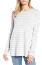 Women's Press Cotton Blend Stripe Trapeze Cotton Blend Sweater - Grey