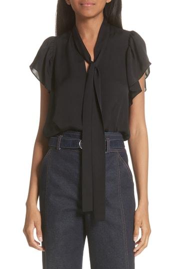 Women's A.l.c. Emma Tie Neck Silk Blouse - Black