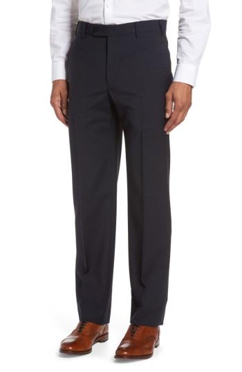 Men's Zanella Devon Flat Front Check Wool Trousers - Blue