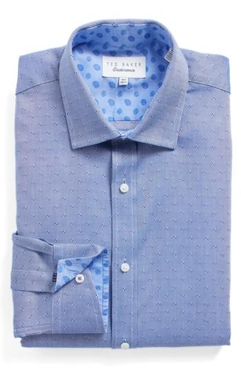 Men's Ted Baker London Jamer Trim Fit Dot Dress Shirt .5 - 34/35 - Blue
