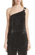 Women's St. John Collection Pleated Sequin Embellished One-shoulder Top - Black