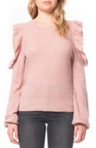 Women's Willow & Clay Cold Shoulder Ruffle Sweater - Pink