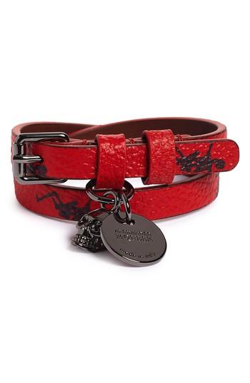 Men's Alexander Mcqueen Dancing Skeleton Double Wrap Leather Bracelet
