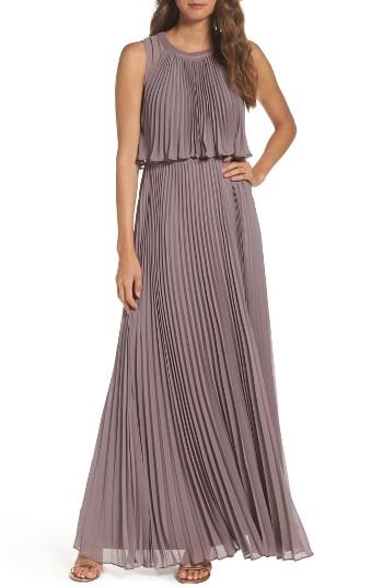 Women's Vera Wang Pleat Chiffon Gown - Grey
