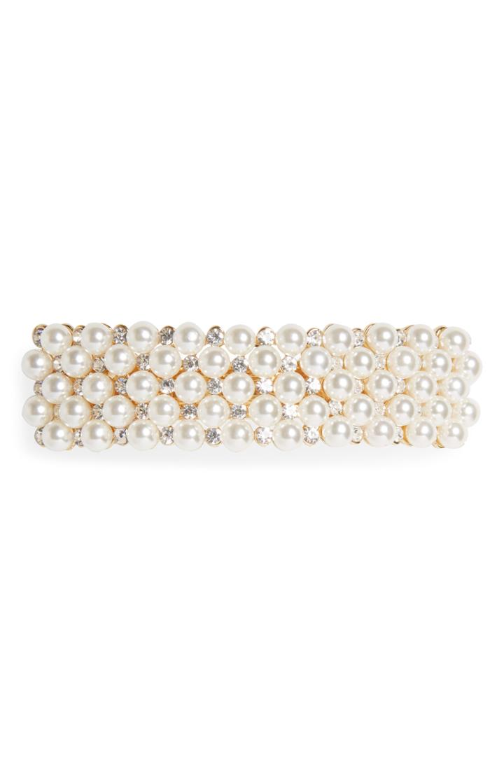 Tasha Crystal & Imitation Pearl Embellished Barrette, Size - Metallic
