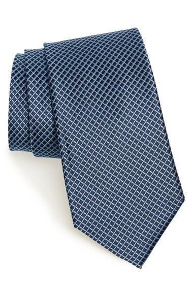Men's Nordstrom Men's Shop Micro Grid Silk Tie, Size - Blue