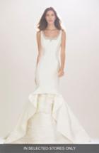 Women's Carolina Herrera Madison Embroidered Scoop Neck Silk Mikado Trumpet Gown With Tiered Organza Underlay