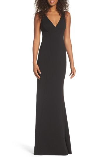 Women's Katie May V-neck Crepe Gown - Black
