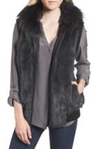 Women's Jocelyn Genuine Rabbit Fur Hooded Vest With Genuine Fox Fur Trim - Black