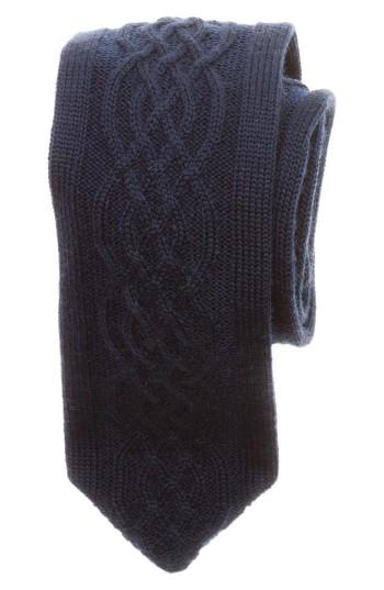 Men's Hook + Albert Cable Knit Wool Tie, Size - Blue