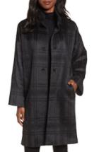 Women's Eileen Fisher Plaid Stand Collar Coat, Size - Grey