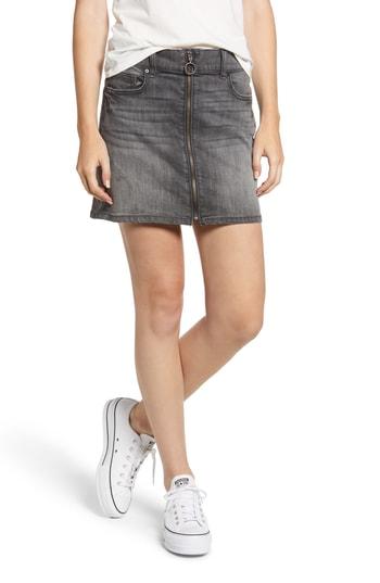 Women's Sp Black Zip Front Denim Miniskirt - Grey