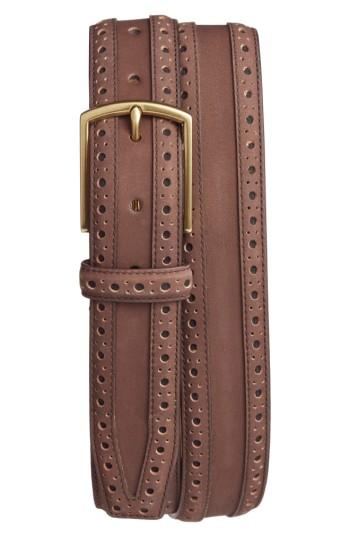 Men's Cole Haan Brogue Nubuck Leather Belt - Java
