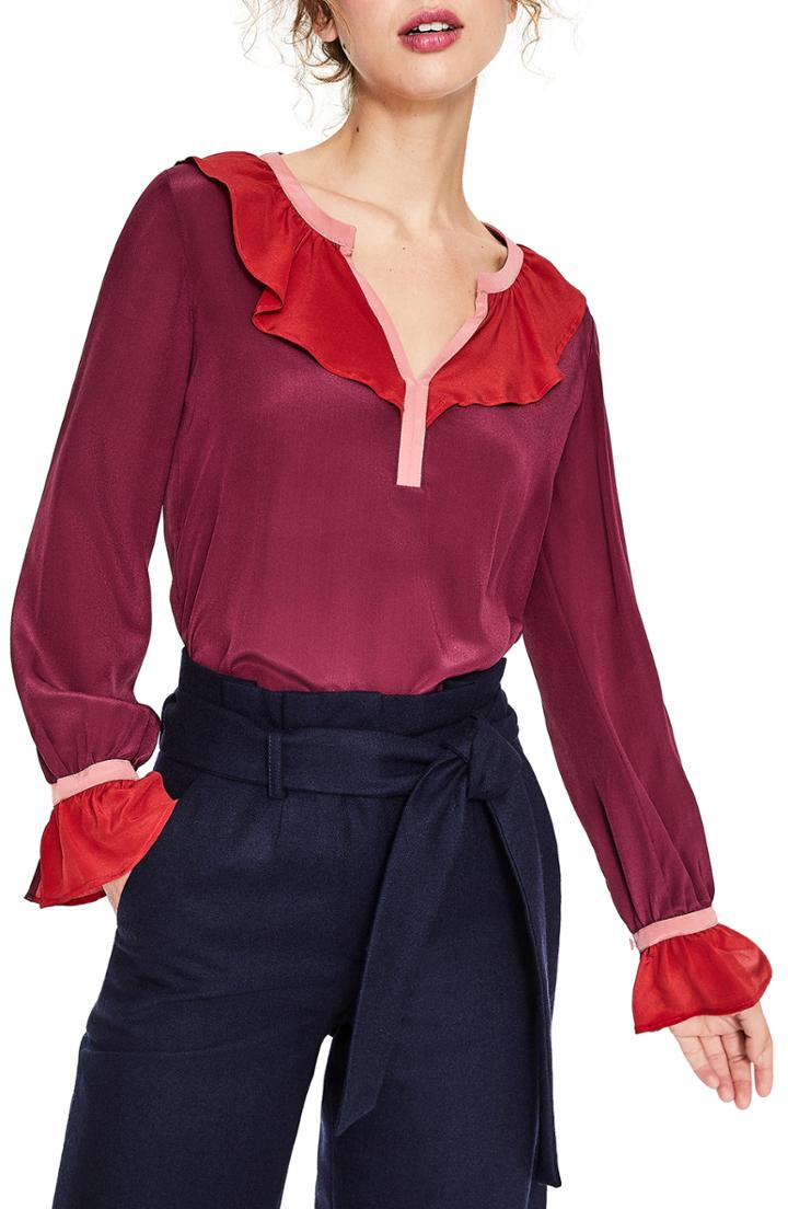 Women's Boden Constance Colorblock Silk Blouse - Burgundy