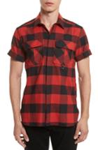 Men's Neil Barrett Plaid Roll Sleeve Buffalo Flannel Shirt Eu - Red
