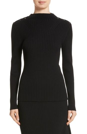 Women's St. John Collection Flat Rib Knit Mock Neck Sweater - Black