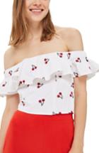 Women's Topshop Embroidered Cherry Off The Shoulder Top Us (fits Like 0) - White