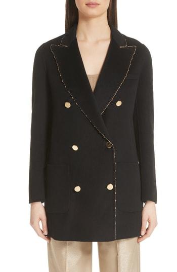 Women's Emporio Armani Gold Sequin Melton Wool Jacket Us / 36 It - Black