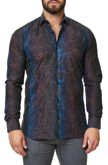 Men's Maceoo Trim Fit Print Sport Shirt (s) - Grey