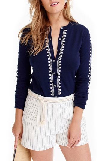 Women's J.crew Jackie Embroidered Eyelet Sweater - Blue